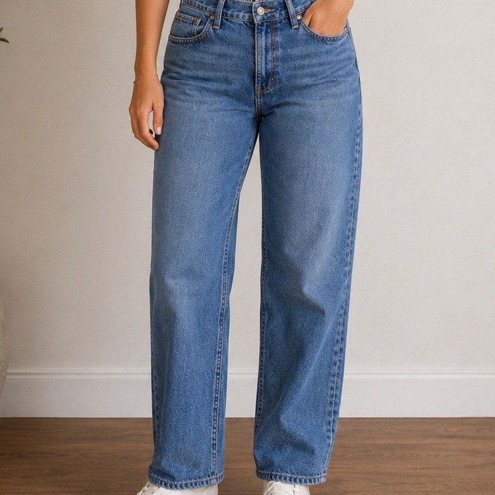 American Eagle 90s Straight Jeans Women's 12 Short High Rise Medium Wash Denim
